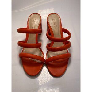 Schutz Women's Olly Mid Block Nappa Orange Leather Sandal sz 8